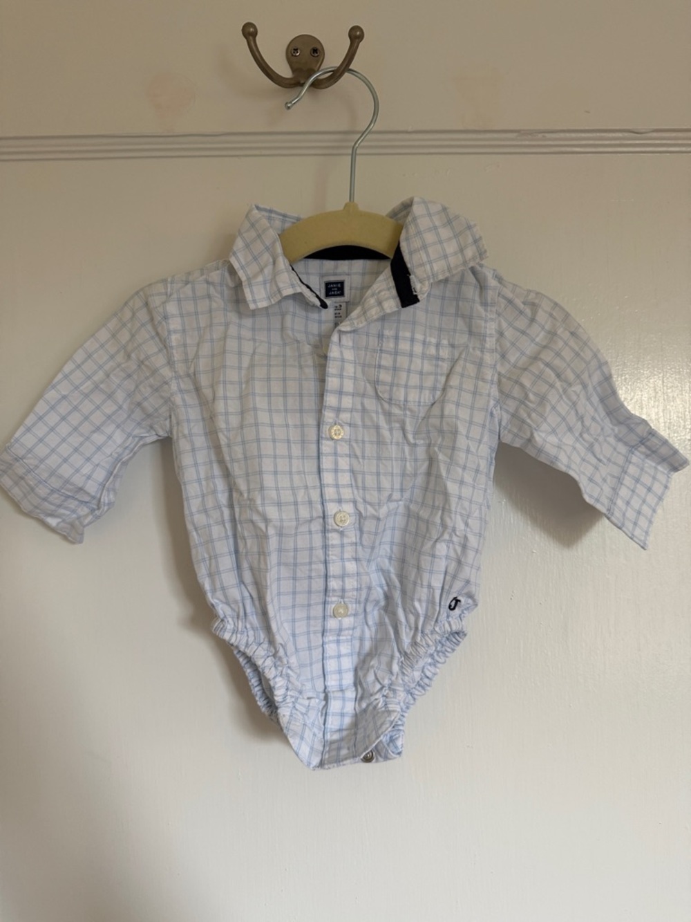 Janie and Jack Light Blue Plaid Button-Up Baby Dress Shirt 0-3 months